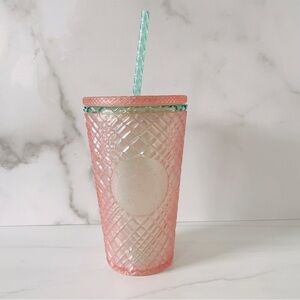 Starbucks 2023 Summer Jeweled Pearl Pink Green Grande 16oz Cold Cup Tumbler- New